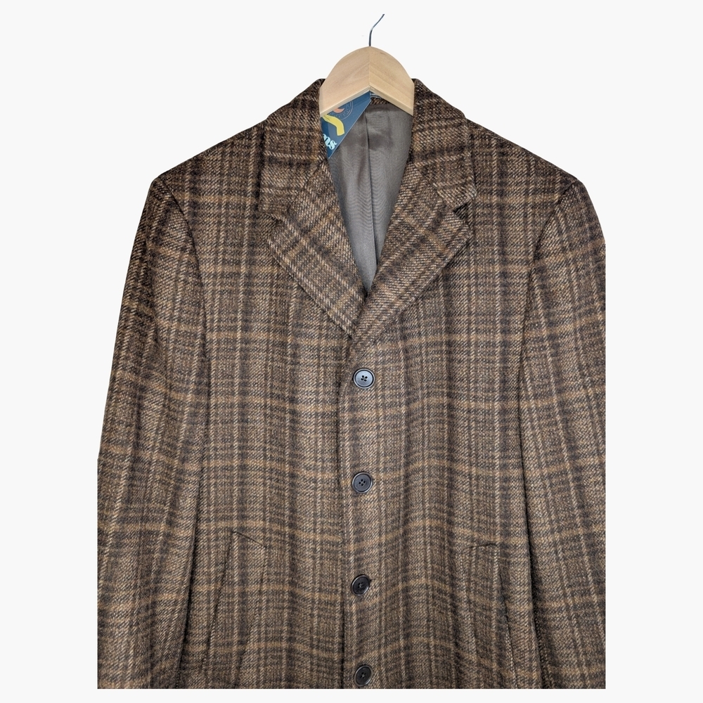 Hart Schaffner Marx Brown Plaid Wool Blend Coat | Men's M | Women's L - Picture 4 of 10